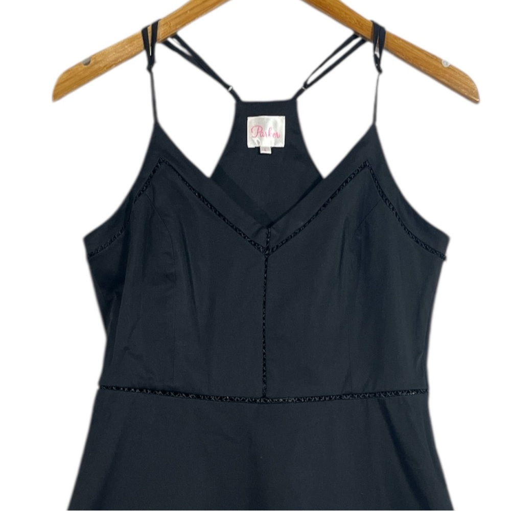 PARKER 'Whitfield'~ Black Mesh Insets Racerback Flare Versatile Dress Size Large - Picture 5 of 8